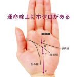 運命線の上にほくろ(黒子紋)が重なる手相の見方