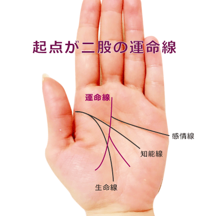 運命線の起点(下)が二股に別れている手相の見方 6種